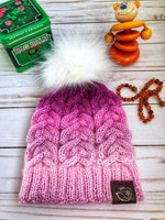 Nor'easter Knits Pink Ombré Northern Lights Cabled Baby Beanie Hat