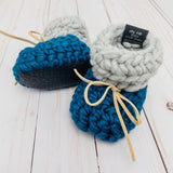 Silver Blue Coral Luxury Baby Booties