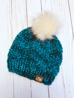 Nor'easter Knits The Gibbon Beanie Teal Feather 100% Pure Merino Wool Winter Hat