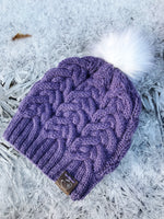 Nor'easter Knits Northern Lights Blue Hydrangea Cable Knit Beanie Hat